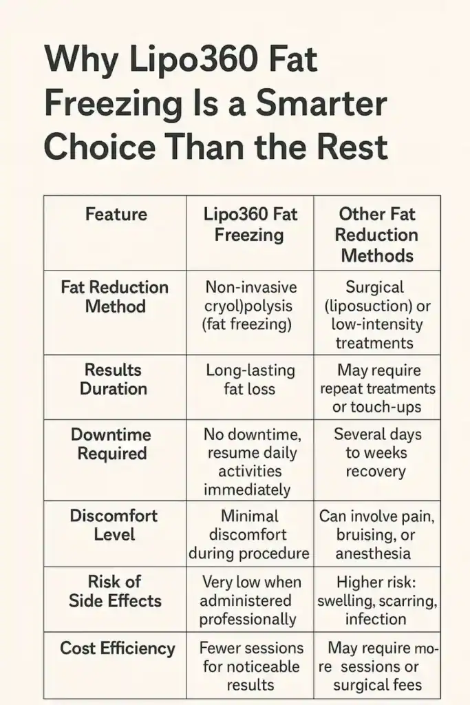 Is it possible to permanently freeze fat cells? 2 Table showing benefits of fat freezing to remove fat cells Windlesham from Lipo 360