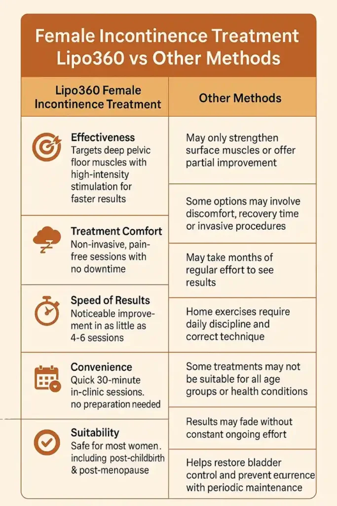 Comprehensive Guide To Female Incontinence Treatment Options 1 Table showing benefits of incontinence treatment Windlesham